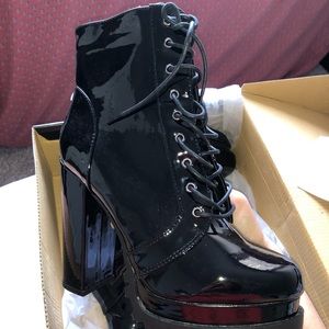 Black Leather Patent Booties